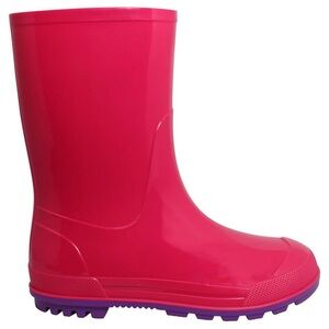 Girls 7/8 Bright Pink Rain Boots with Purple Sole